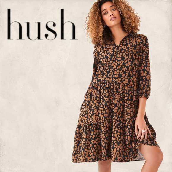 Hush Dresses & Skirts - Hush Lena Womens Brown Slouchy Oversize Animal Print Dress Pockets UK 4 plus
